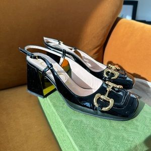 Horsebit-buckle slingback pumps - patent leather